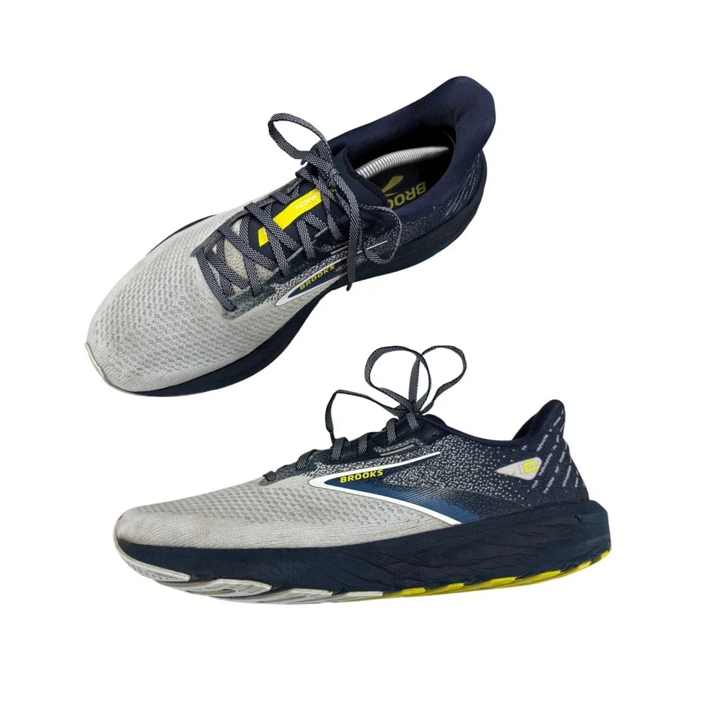 Brooks Launch 10 Shoes Navy Blue White Yellow Mesh Running Sneaker Men's Size 12